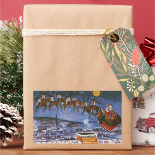 Adesivo Retangular Natais vintages Papai Noel Voando Sua Altura