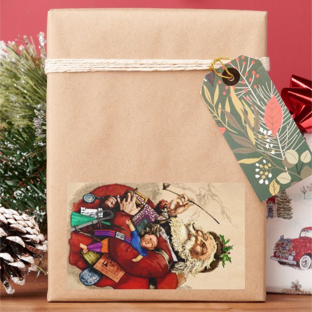 Adesivo Retangular Natal Antigo, Brinquedos de Cachimbo do Papai Noel (Feriado)