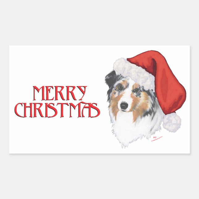 Adesivo Retangular Natal com Australian Shepherd (Frente)