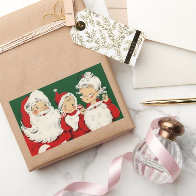 Adesivo Retangular Natal da família de papais noeis (Presentear)