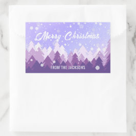 Adesivo Retangular Natal da Floresta Pacífica de Neve Branca e Púrpur