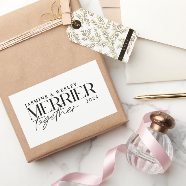 Adesivo Retangular Natal de Casamento Minimalista Alegria Juntos (Presentear)