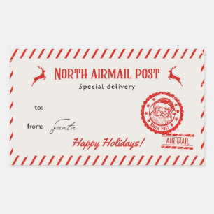 Adesivo Retangular Natal Ilustrado em Bege e Vermelho de Papai Noel