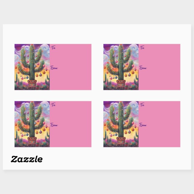 Adesivo Retangular Natal no Deserto Sudoeste Saguaro Cactus (Folha)