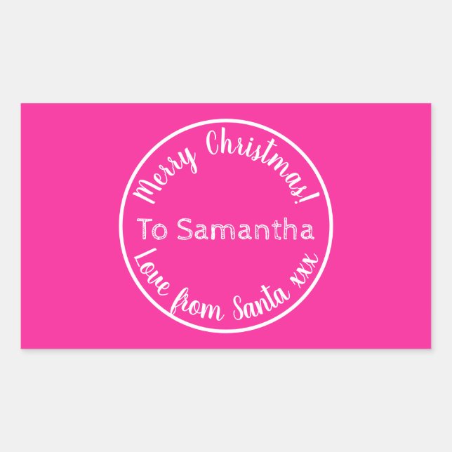 Adesivo Retangular Natal personalizado a partir de Papais noeis Rosa  (Frente)