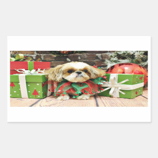 Adesivo Retangular Natal - Shih Tzu - Earl