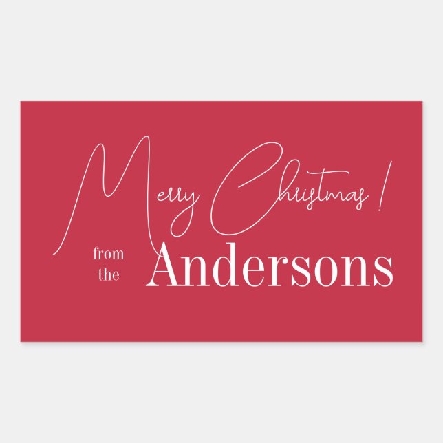 Adesivo Retangular Natal Vermelho do Nome da Família (Frente)