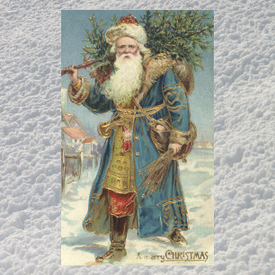 Adesivo Retangular Natal vintage, Victorian Papai Noel com árvore