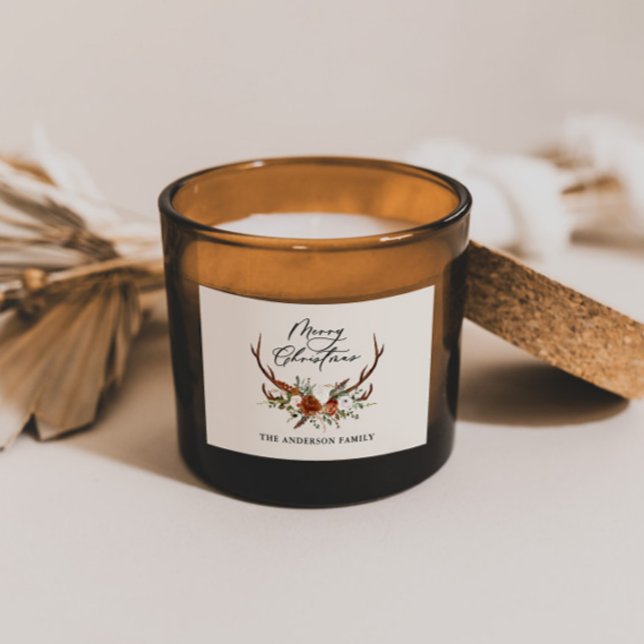 Adesivo Retangular Natalina em aquarela floral veado feliz Natal (Criador carregado)