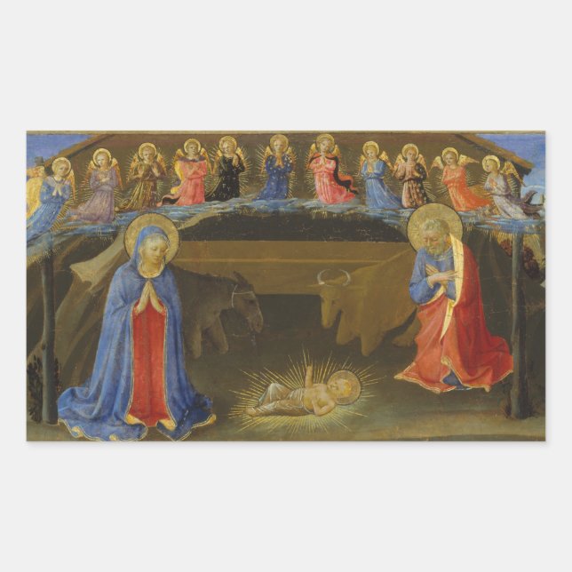 Adesivo Retangular Natividade Cena Cristo Criança Sagrada Anjos da Fa (Frente)