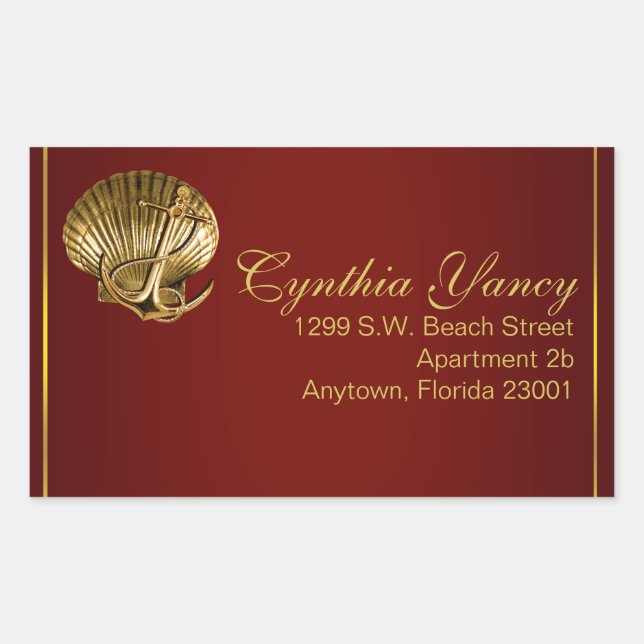 Adesivo Retangular Náutica de Seashell Ancorada | burgundy (Frente)