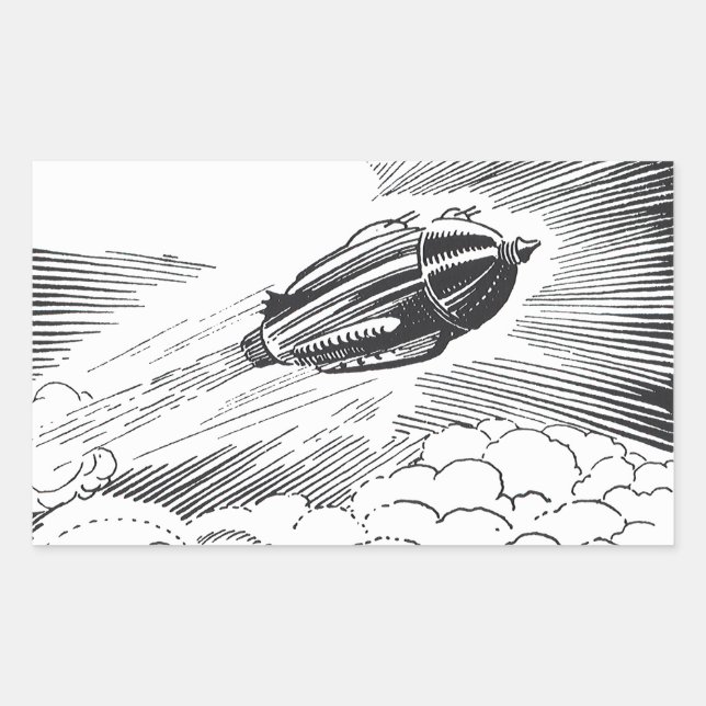 Adesivo Retangular Nave Espacial de Ficção Científica Vintage Foguete (Frente)