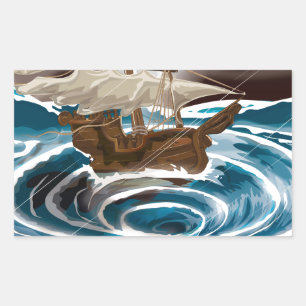 Adesivo Retangular Navio a vela caindo em um redemoinho no mar