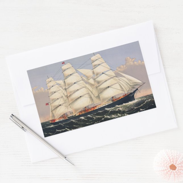 Adesivo Retangular Navio à Vela Náutico Antigo Currier & Ives (Envelope)