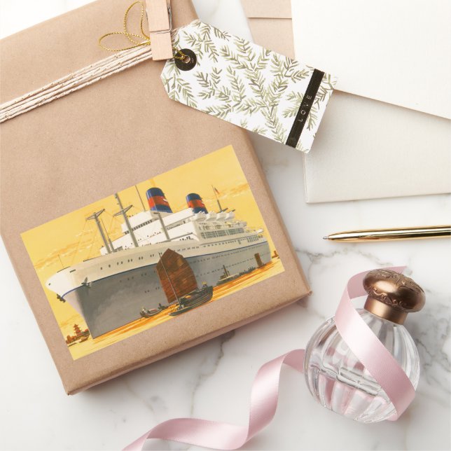 Adesivo Retangular Navio de Cruzeiro Antigo para o Oriente com Barcos (Presentear)