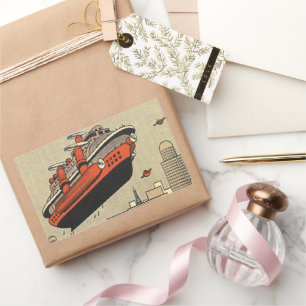 Adesivo Retangular Navio de Cruzeiro de Ficção Científica Vintage Hel