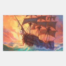 Adesivo Retangular Navio De Velas Em Um Mar Tempestade