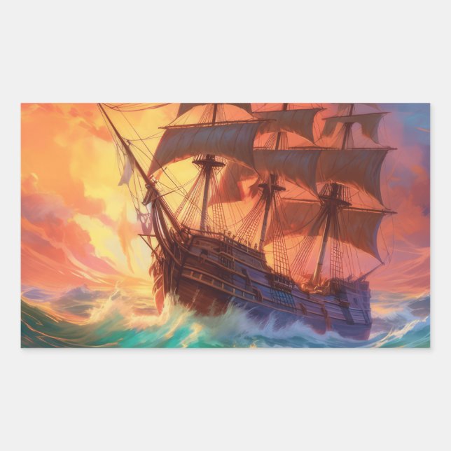 Adesivo Retangular Navio De Velas Em Um Mar Tempestade (Frente)