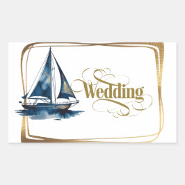 Adesivo Retangular Navy and Gold Nautical Boat Gold Frame Wedding