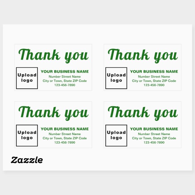 Adesivo Retangular Negócios Obrigado Textos Verdes sobre Branco (Folha)