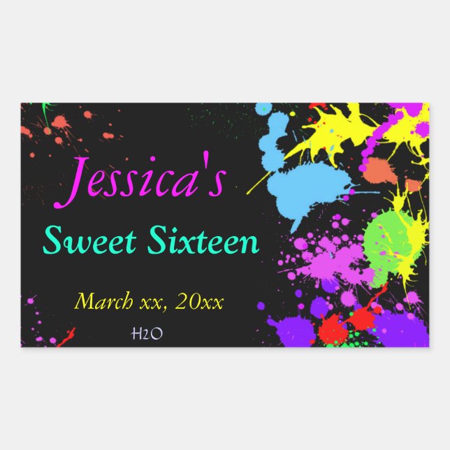 Adesivo Retangular Neon Paint Water Label Swedezesseis, Bat Mitzvah (Frente)