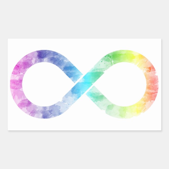 Adesivo Retangular Neurodiversity Rainbow Watercolor Infinity Sticker (Frente)