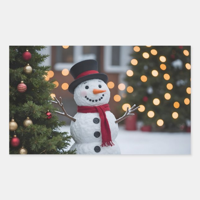 Adesivo Retangular Neve Com Árvores De Natal No Inverno (Frente)