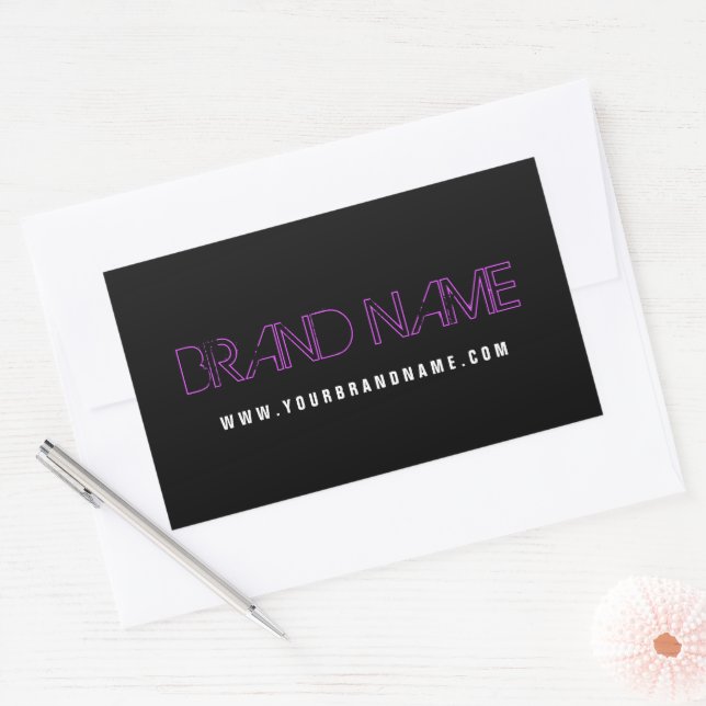 Adesivo Retangular Nome da Marca de Grunge Moderna Fuchsia Black (Envelope)