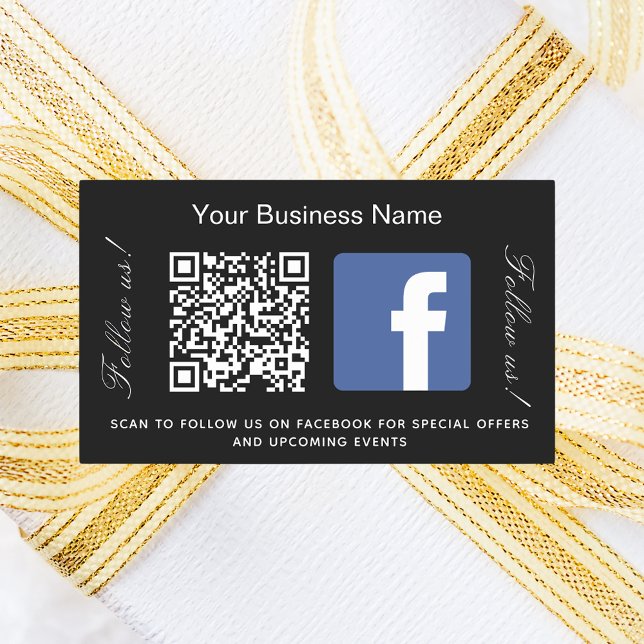 Adesivo Retangular Nome de empresa branco preto qr código Facebook (Criador carregado)