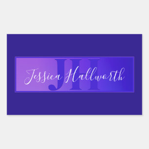 Adesivo Retangular Nome de Script Elegante Moderno e Monograma Roxo