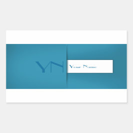 Adesivo Retangular Nome do Monograma Azul Simples Moderno