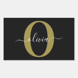 Adesivo Retangular Nome do Script Monograma Personalizado Branco Pret