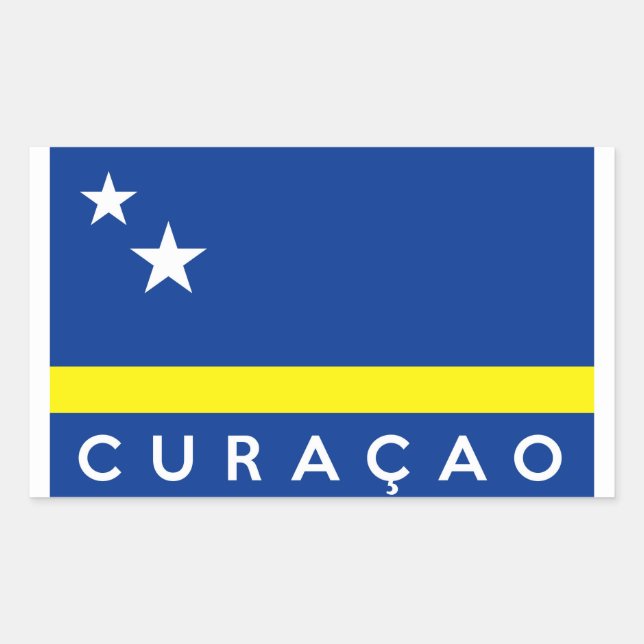 Adesivo Retangular nome do texto do país de bandeira curacao (Frente)