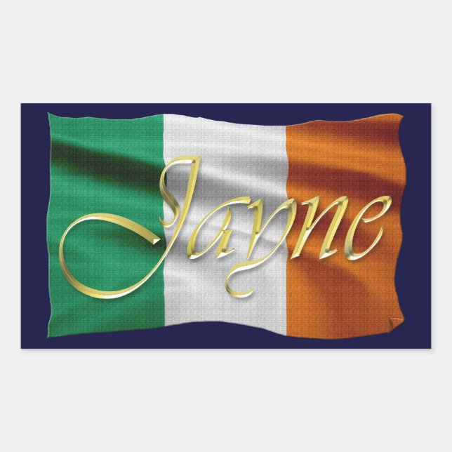 Adesivo Retangular Nome JAYNE & Irish Flag Autoadesivos Personalizado (Frente)