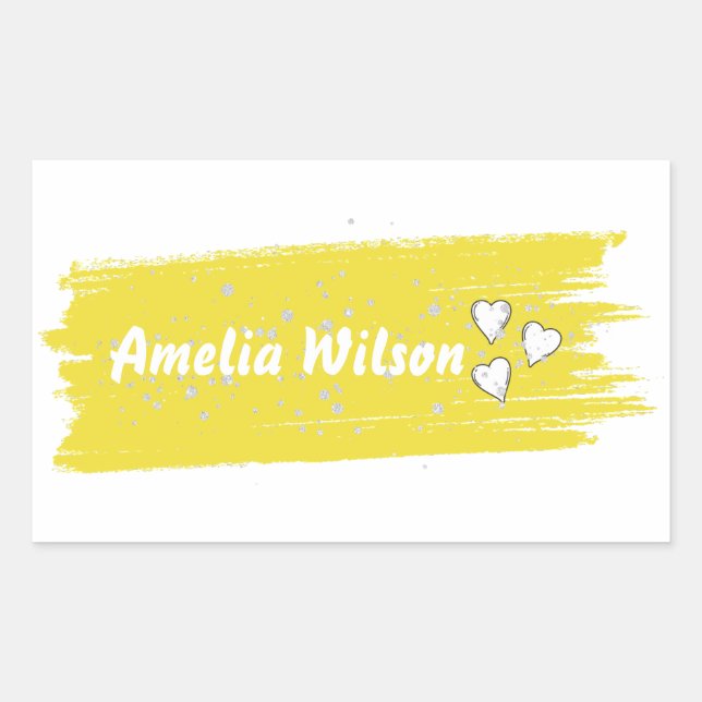 Adesivo Retangular Nome longo personalizado amarelo brilhante (Frente)