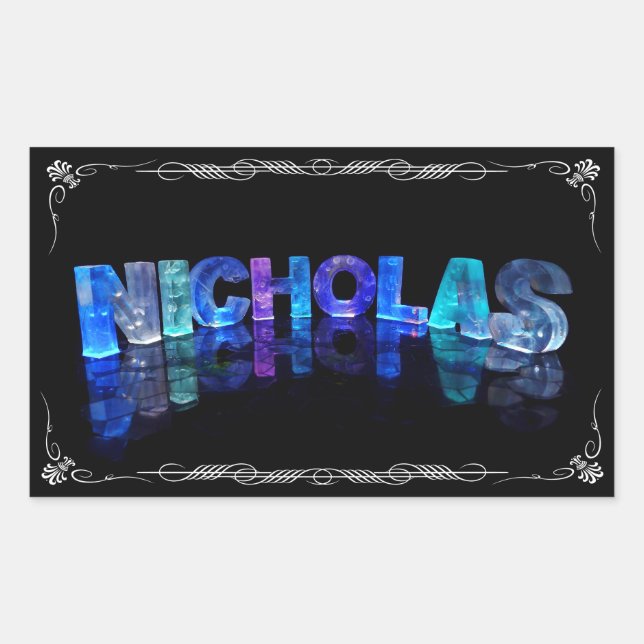 Adesivo Retangular Nome Nicholas - Nome em Luzes (Fotografia) (Frente)