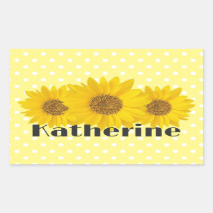 Adesivo Retangular Nome Personalizado de Bolinhas de Sunflower Amarel