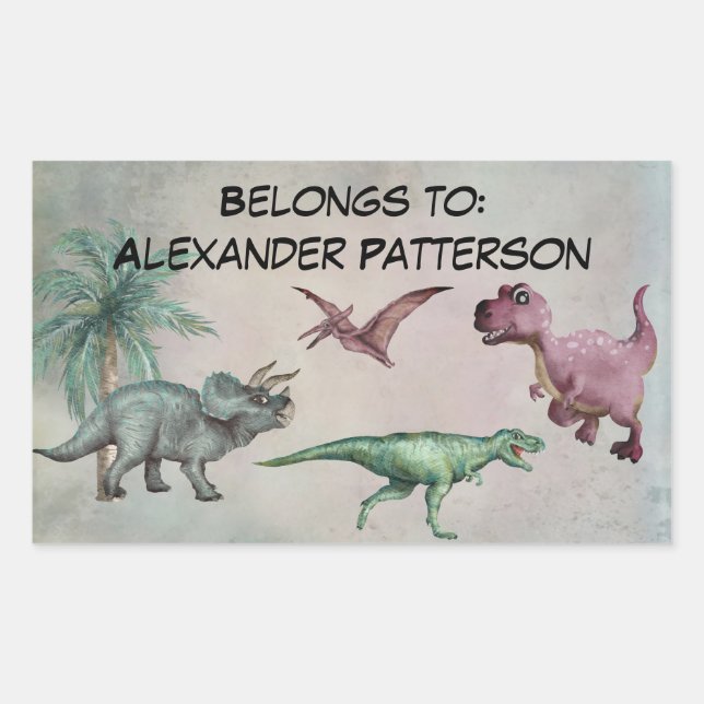 Adesivo Retangular Nome Personalizado Dino Dinosaur Sticker Boys T Re (Frente)