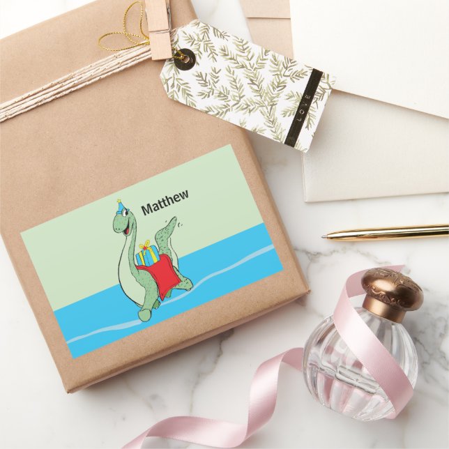 Adesivo Retangular Nome Personalizado, Menino, Dinossauro de Aniversá (Presentear)