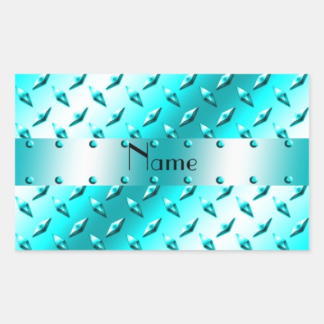 Adesivo Retangular Nome personalizado néon placa de diamante azul (Frente)