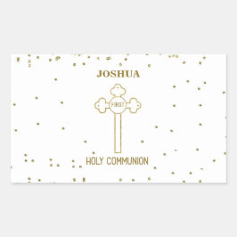 Adesivo Retangular Nome Personalizado Primeira Comunhão Dourada Cruz