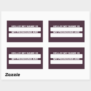 Adesivo Retangular Nome Roxo Escuro e Rótulos Pronoun