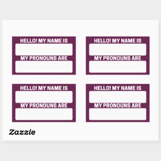 Adesivo Retangular Nome Roxo Tyrian & Rótulos Pronoun