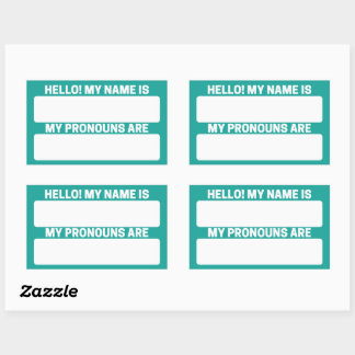 Adesivo Retangular Nome Verde Persa e Rótulos Pronoun
