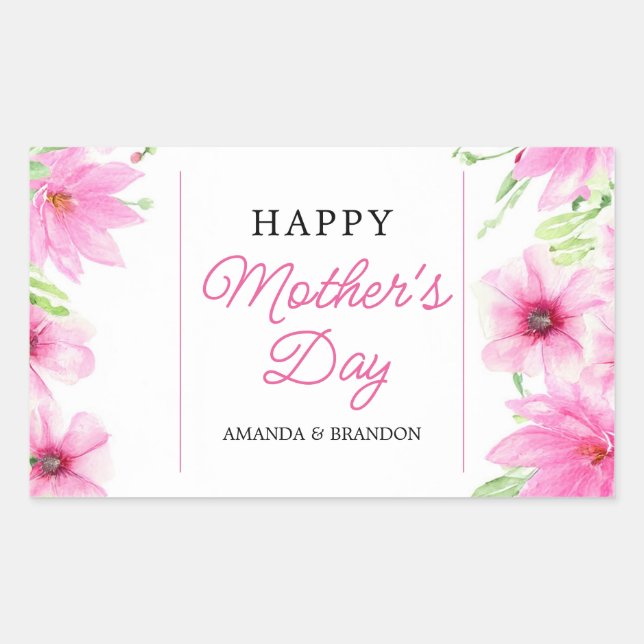Adesivo Retangular Nomes de Design para Crianças do Dia da Mãe Floral (Frente)