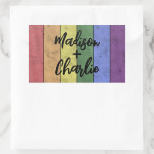 Adesivo Retangular Nomes Personalizados do Orgulho LGBT de Casamento