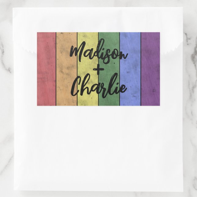 Adesivo Retangular Nomes Personalizados do Orgulho LGBT de Casamento (Bolsa)