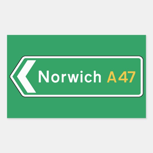 Adesivo Retangular Norwich, UK Road Sign (Frente)