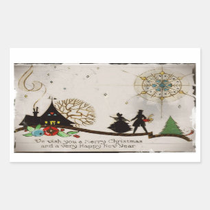Adesivo Retangular Nós desejamos-lhe uma silhueta do Feliz Natal
