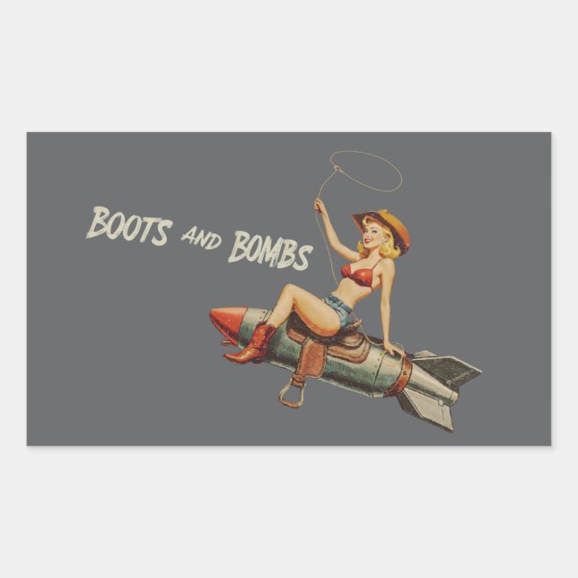 Adesivo Retangular Nose Art Pinup Girl with Lasso (Frente)